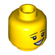 Lego Minifig Head Crayon Girl, Dual Sided, Eyebrows, Dark Pink Lips, Smile Showing Teeth, Eyes Open / Eyes Closed Print [Hollow Stud] / Yellow