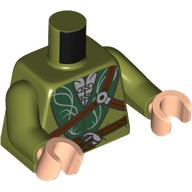 Lego Torso, Robe, Dark Green Trim, Silver Decorations, Dark Brown Straps print, Olive Green Arms, Light Nougat Hands / Olive Green