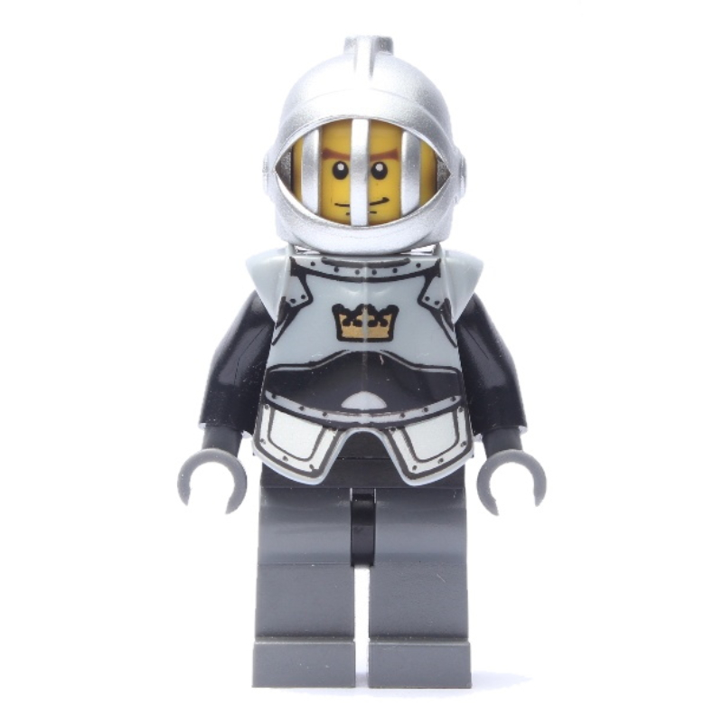 Lego Knight, Black, Armor, Helmet with Grille, Cheek Lines