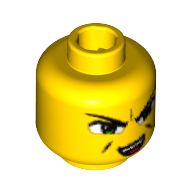 Lego Minifig Head Ha-Ya-To, Dual Sided, Green Eyes, Smirk / Open Mouth Smirk Print [Blocked Open Stud] / Yellow