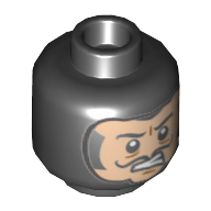 Lego Minifig Head Ghost (Bluestone the Great), Balaclava, Nougat Face with Bared Teeth, Black Thin Moustache Print [Hollow Stud] / Black