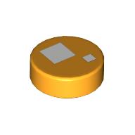 Lego Tile Round 1 x 1 with Large and Small White Squares Print (Brickheadz Eye) / Bright Light Orange