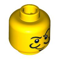 Lego Minifig Head Magician, Thin Crooked Eyebrows, Curly Moustache, Goatee, and White Pupils Print / Yellow
