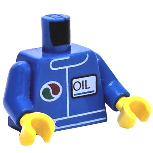 Lego Torso Racing Jacket with Octan Logo and OIL' / '2012 The LEGO Store Overland Park, KS' on Back Print, Blue Arms, Yellow Hands / Blue