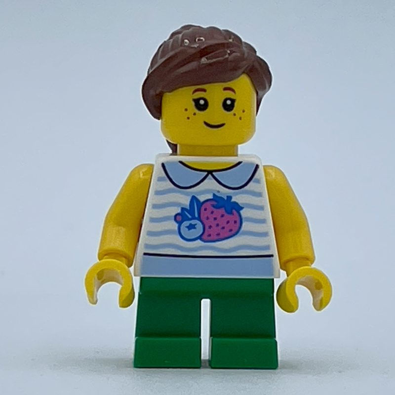 Lego Girl, White Vest Top, Short Green Legs, Reddish Brown Hair