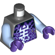 Lego Torso White and Bright Light Blue Rogul Symbol and Lightning over Dark Purple and Black Print, Bright Light Blue Arms, Dark Purple Hands / Dark Bluish Gray