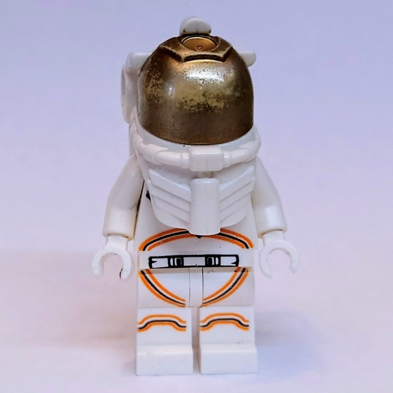 Lego Astronaut - White Torso and Legs, Orange Trim, Smirk, Dark Tan Eyebrows