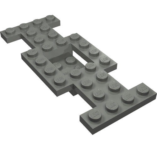 Lego Vehicle Base 4 x 10 x 2/3 with 2 x 2 Recessed Center with Smooth Underside, 1 x 2 Cutouts, No Center Hole / Dark Bluish Gray