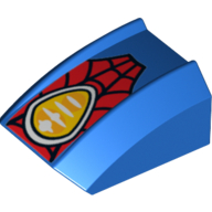 Lego Brick Curved 2 x 2 with Lip, No Studs with Spider-Man Logo Print / Blue