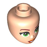 Lego Minidoll Head Dark Red Eyebrows, Bright Green Eyes print / Light Nougat
