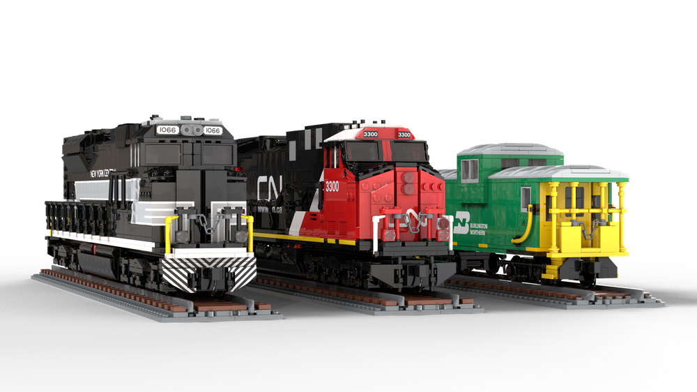 Lego 3 in 1 Train Bundle: CN 3300, NS 1066, and BN Caboose