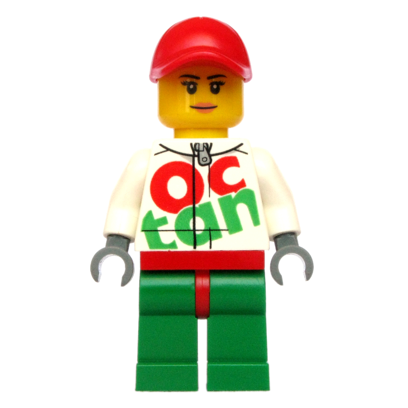 Lego Racer, Woman, White and Green Jumpsuit with Large 'Octan', Red Cap