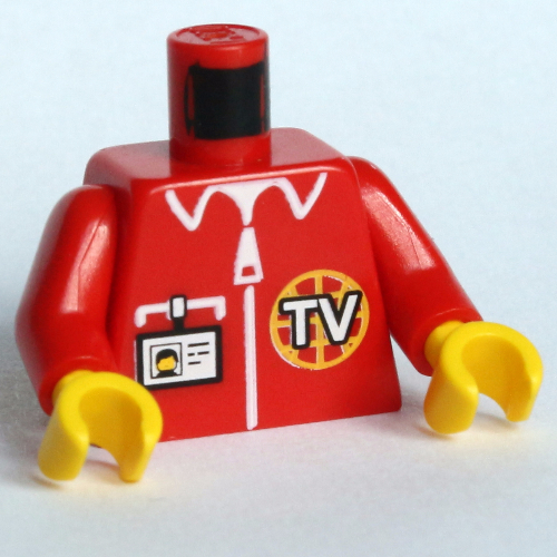 Lego Torso Jacket with TV Logo, Zipper and ID Badge / LEGO Logo on Back Print, Red Arms, Yellow Hands / Red