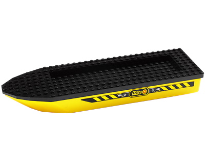 Lego Boat, Hull Unitary 32 x 10 x 1 2/3 with Black Top with Res-Q Pattern