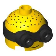 Minifig Head Special, Minion, Low, with Black 2-Eyed Goggles Pattern, Stubble Hair Print / Yellow
