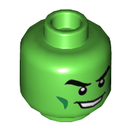 Lego Minifig Head Hulk, Big Eyebrows, Dark Green Cheek Lines, Smile with Teeth / Closed Mouth Smile Print / Bright Green