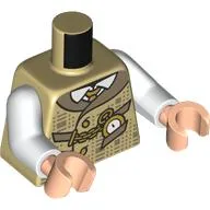 Torso, Buttoned Vest, Dark Tan Color, Gold Watch On Chain, White Shirt, Tie Print, White Arms, Light Nougat Hands / Tan