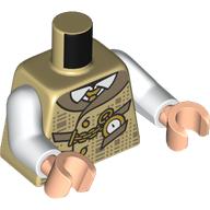 Lego Torso, Buttoned Vest, Dark Tan Color, Gold Watch On Chain, White Shirt, Tie print, White Arms, Light Nougat Hands / Tan