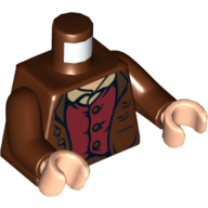 Lego Torso Jacket and Red Waistcoat Print, Reddish Brown Arms, Light Nougat Hands / Reddish Brown