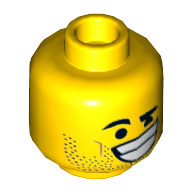 Lego Minifig Head Rex Dangervest, Wink, Big Open Mouth Grin/Smile, Teeth, Stoppled Beard / Yellow