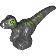 Lego Animal, Dinosaur, Raptor, Baby with Lime Markings, Yellow Eye Print / Pearl Titanium