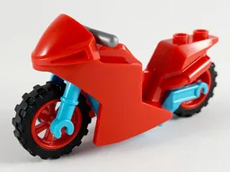 Motorcycle Sport Bike with Medium Azure Frame, Red Wheels and Flat Silver Handlebars