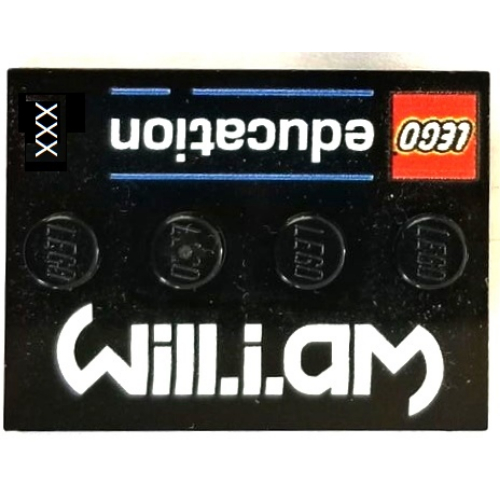 Lego Plate Special 3 x 4 with 1 x 4 Center Studs and 'LEGO education' 'will.i.am' and Unique 3-Digit Number Print / Black
