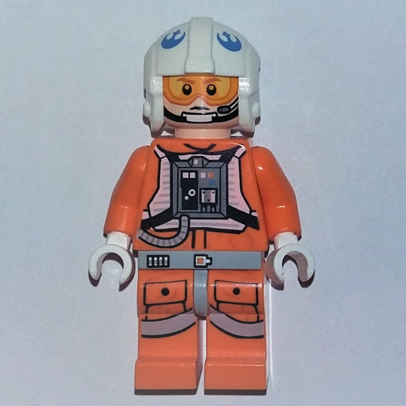 Lego Rebel Pilot Snowspeeder, Orange Flight Suit, White Helmet, Orange and Yellow Visor