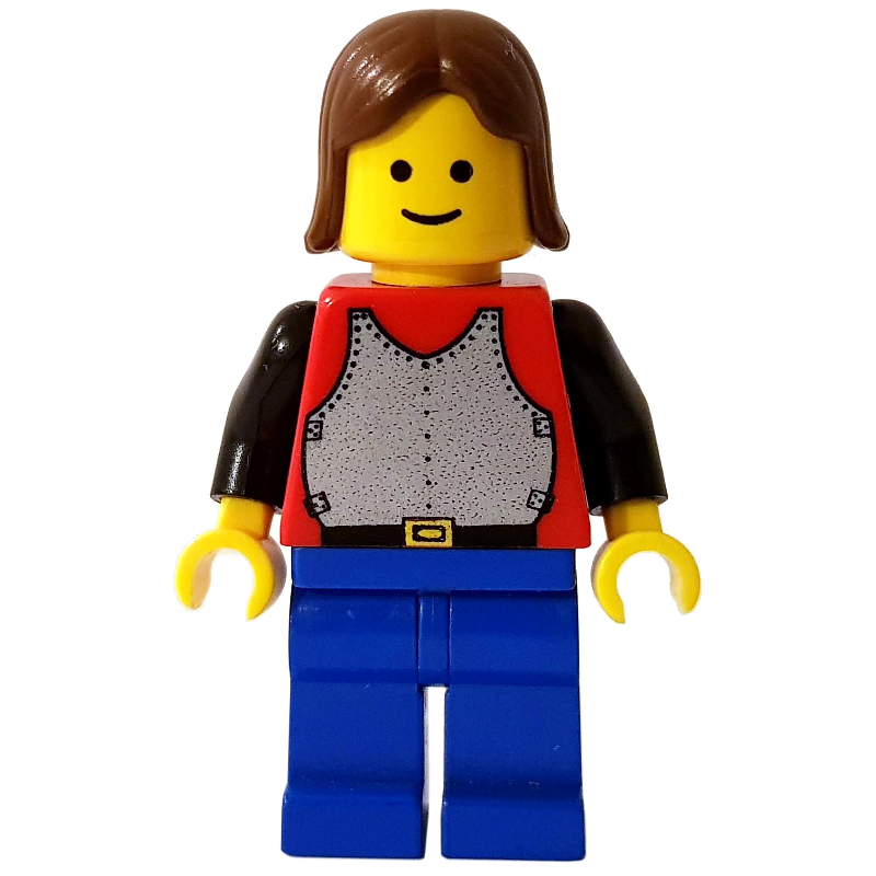 Lego Knight (Breastplate on Red) - Blue Legs, Brown Hair