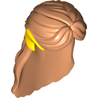 Lego Hair Long with Parted Bangs, Partly Braided with Yellow Elf Ears and Silver Flower Hairclip Print / Nougat