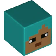 Minifig Head Special, Cube with Pixelated Medium Nougat Face, White Eyes Print / Dark Turquoise