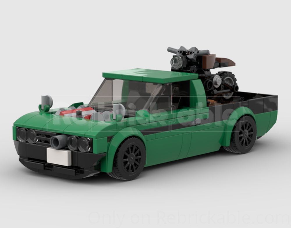 Lego Datsun 620 custom with motorbike