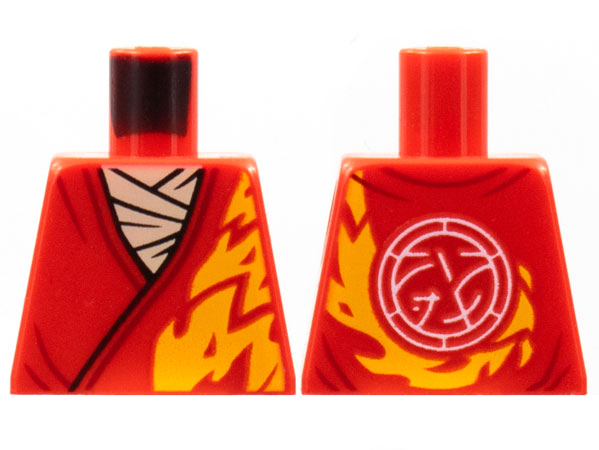 Lego Torso Tunic, White Scarf, Bright Light Orange Flame Trim, Core Logo on Back Pattern