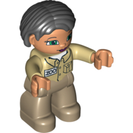 Lego Duplo Figure Bob / Pageboy Hair Black, with Dark Tan Legs, Tan Top (Zoo Keeper) / Tan