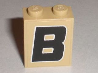 Lego Brick 1 x 2 x 2 with Inside Stud Holder with Black Capital Letter B with White Outline Pattern (Sticker) - Set 8211