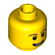 Minifig Head, Brown Eyebrows, Thin Grin with Teeth, Black Eyes with White Pupils Print / Yellow