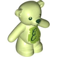 Animal, Bear / Teddy, Arms Down with Dark Green Eyes, Nose and Mouth / Lime Belly with Dark Green 'E' Print / Yellowish Green