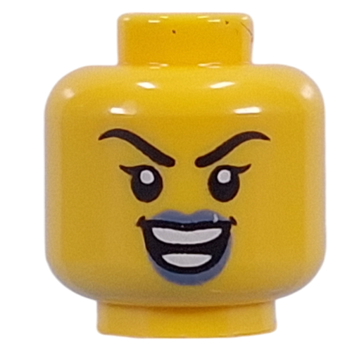 Lego Minifig Head Sand Blue Lips, Open Mouth Smile / Open Mouth Threatening Roar / Yellow