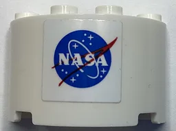 Cylinder Half 2 x 4 x 2 with 1 x 2 Cutout with Blue and Red NASA Logo Pattern (Sticker) - Set 60351