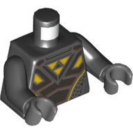 Lego Torso Armor Pearl Titanium Plates with Copper Trim and Yellow Triangles (Blacktron I Logo) Print, Black Arms, Dark Bluish Gray Hands / Black
