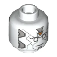 Minifig Head Vision, Silver Lines, Dark Bluish Gray and Black Panels, Red Jewel Print / White