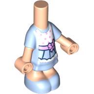 Lego Microdoll Body Short Dress Bright Light Blue with White Panel, Bright Pink Bow, Light Nougat Hands / Light Nougat