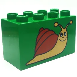 Duplo Brick 2 x 4 x 2 with Snail Print / Green