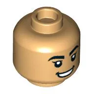Minifig Head Smile, Raised Eyebrows/Angry Grin Print / Warm Tan