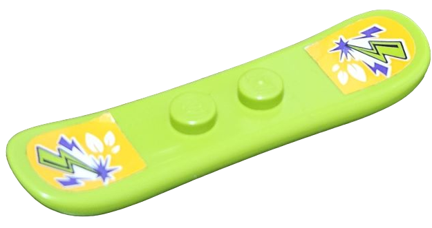 Lego Minifigure, Utensil Snowboard Small with Dark Purple and Lime Lightning Bolts and White Leaves on Bright Light Orange Background Pattern (Stickers) - Set 41363
