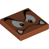 Lego Tile 2 x 2 with Goomba Face with Low Furrowed Brow and Curved Mouth Print / Dark Orange