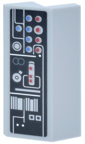 Lego Slope 45 2 x 4 with Cutout without Studs with Black Control Panel, White and Silver Lines, Red and Blue Buttons Pattern (Sticker) - Set 75419