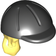 Lego Hair and Helmet, Long with Ponytail and Black Riding Helmet Pattern / Bright Light Yellow