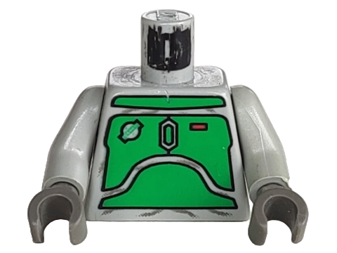 Lego Torso SW Mandalorian Green Armor Panels Pattern / Light Gray Arms / Dark Gray Hands