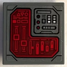 Tile, Modified 2 x 2 Inverted with Dark Red Control Panel Screen with Lines, Triangles, Sliders, Buttons and Black Outline Pattern (Sticker) - Set 76255